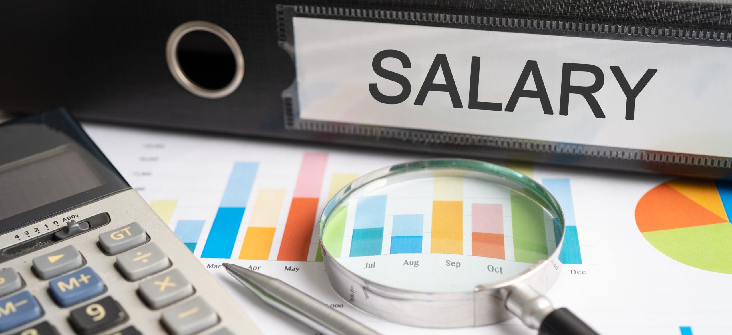 Salary Packaging Fees, Binder data finance report business with graph analysis in office.