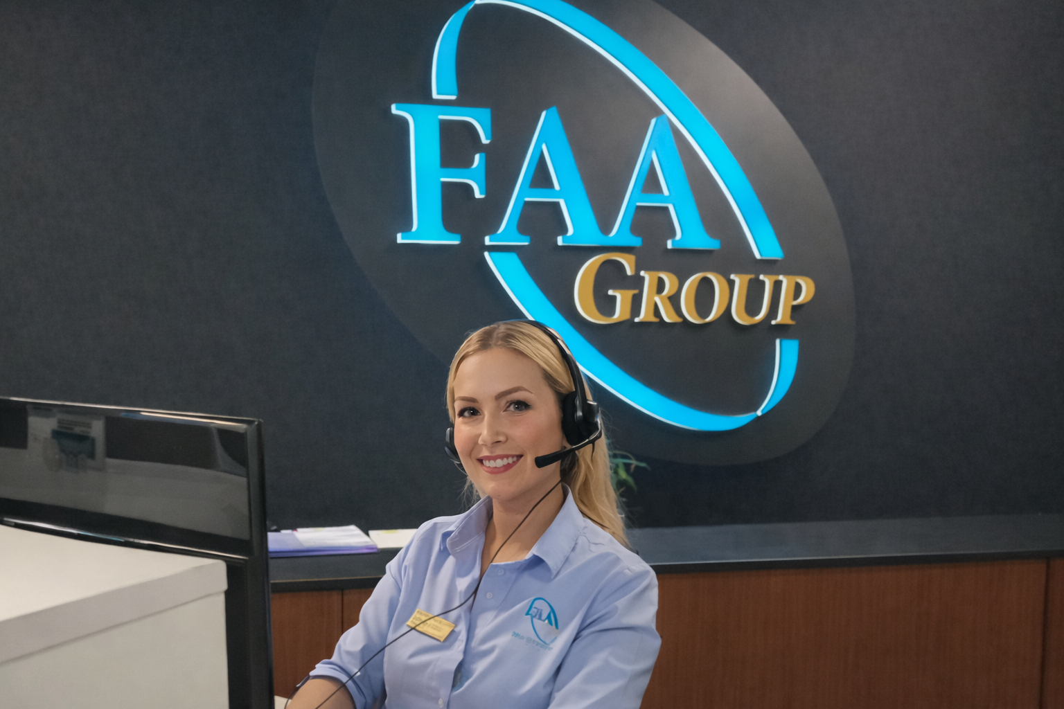 Person answering a call at a desk